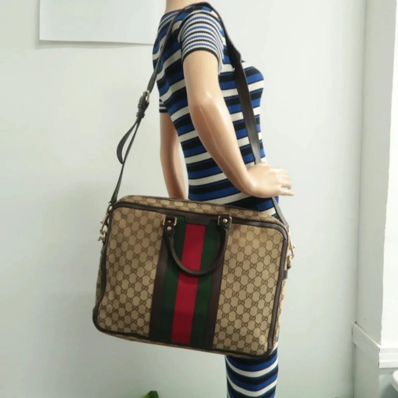 100% Authentic GUCCI  Brown Cloth Satchel Bag