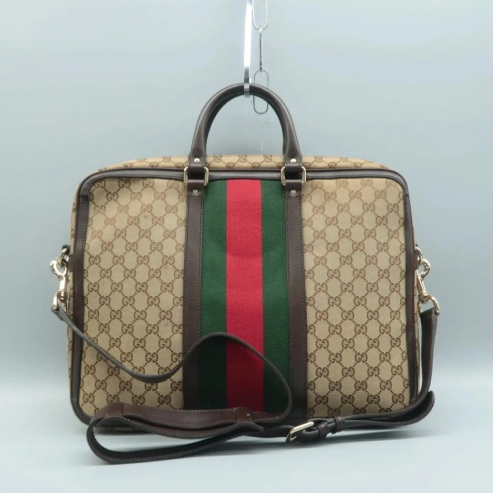 100% Authentic GUCCI  Brown Cloth Satchel Bag