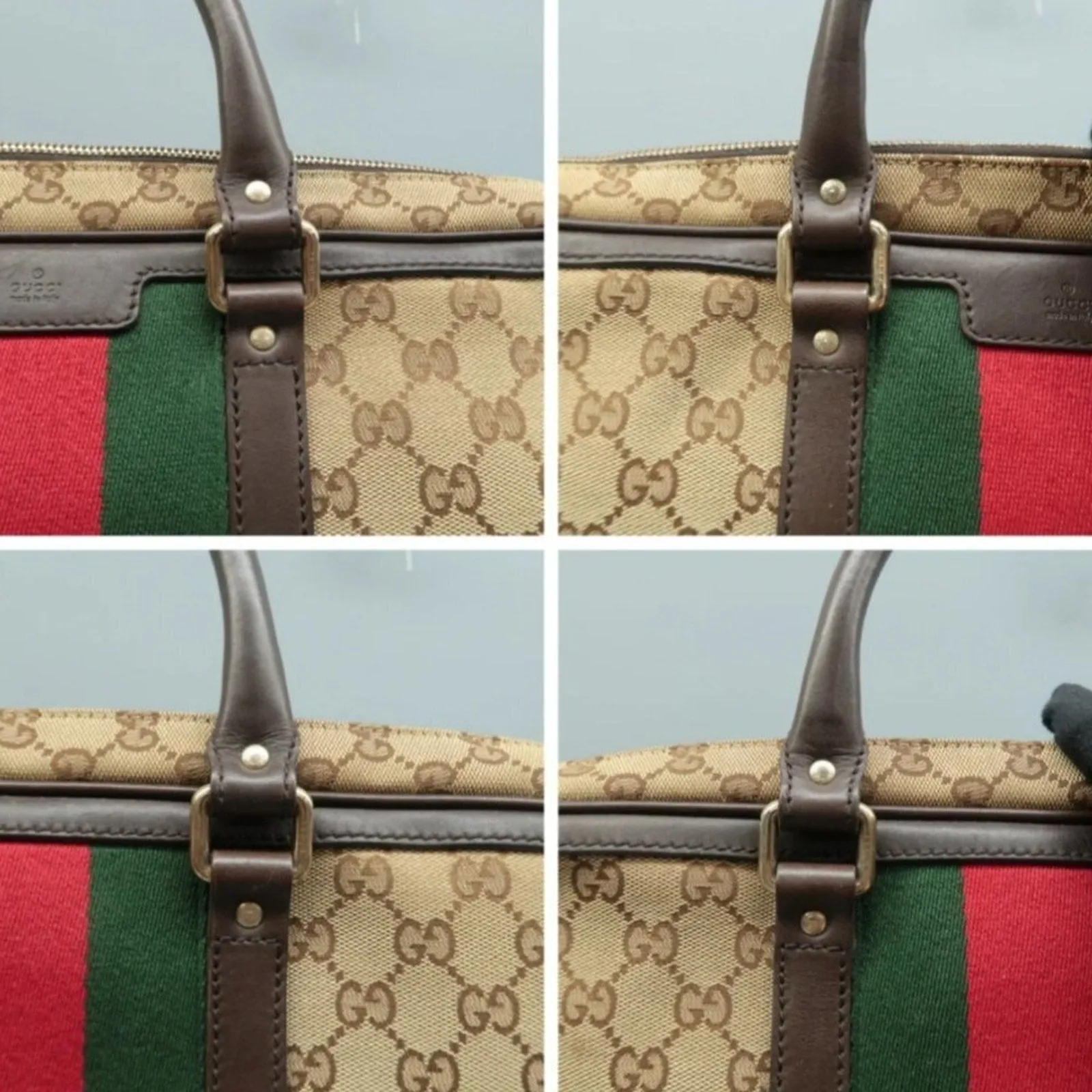 100% Authentic GUCCI  Brown Cloth Satchel Bag