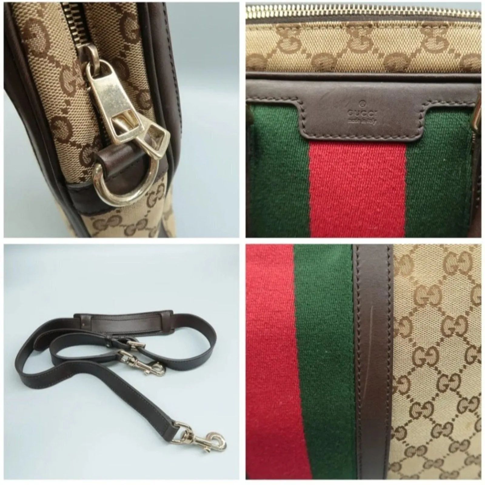 100% Authentic GUCCI  Brown Cloth Satchel Bag