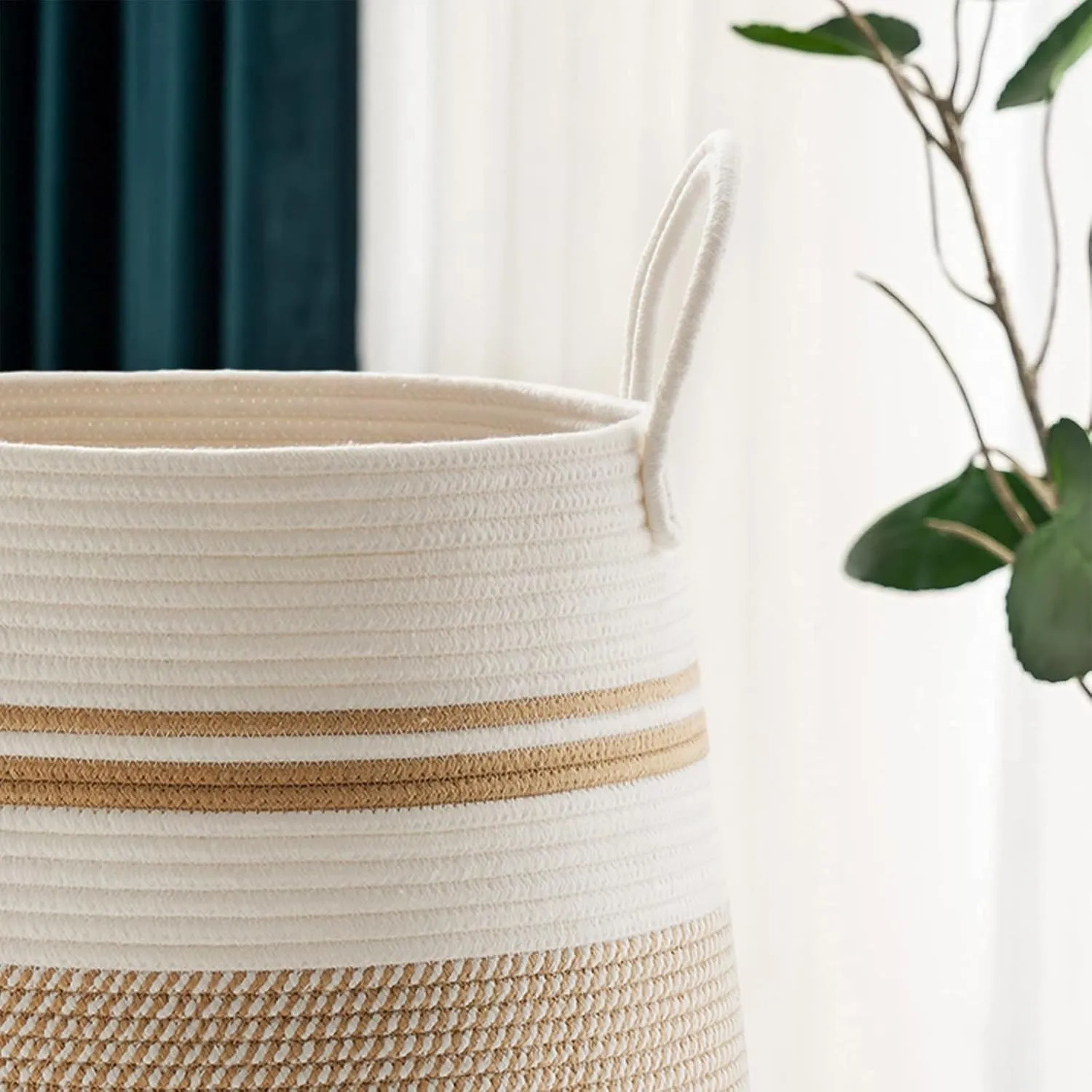 105L Extra Large Woven Laundry Hamper Basket with Heavy Duty Cotton Rope Handles for Clothes and Toys in Bedroom, Nursery Room, Bathroom