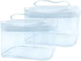 2PCS Clear Handle Zipper Cosmetic Bag and Versatile Travel Pouch,Durable PVC Material,for Makeup Travel Essentials (2 Pcs Transparent)