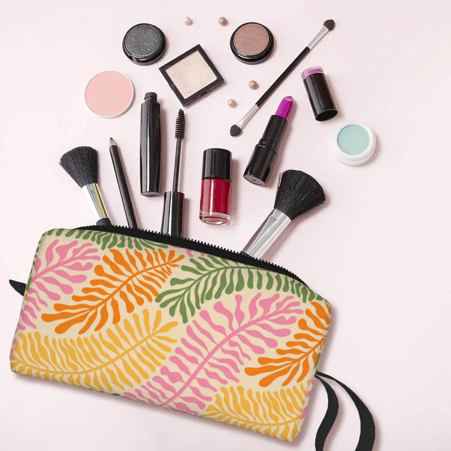 Aesthetic Retro Groovy Flower Makeup Bag Organizer Small Cosmetic Bags Portable Travel Toiletry Bag With Handle Simple Accessories Storage Zipper Pouch For Women Girl