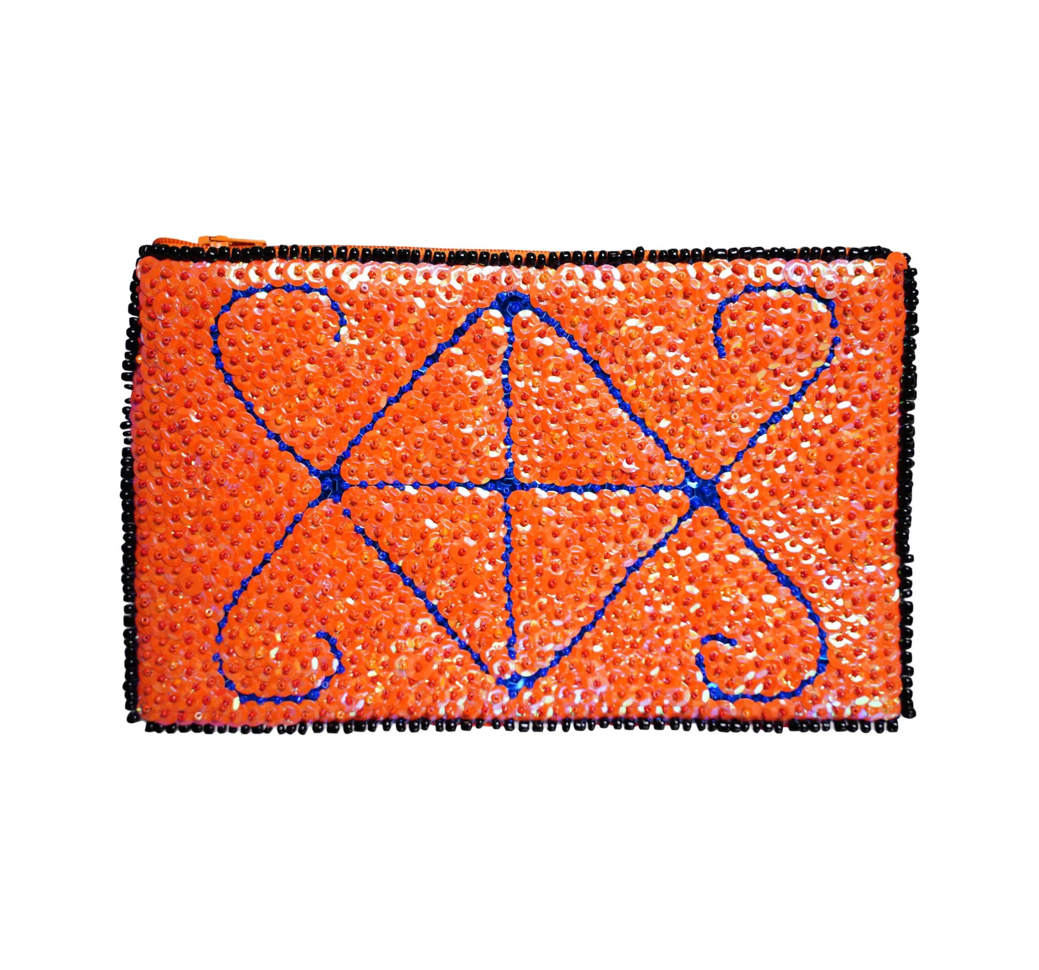 Ayizan Haitian Beaded Clutch- Orange, Blue