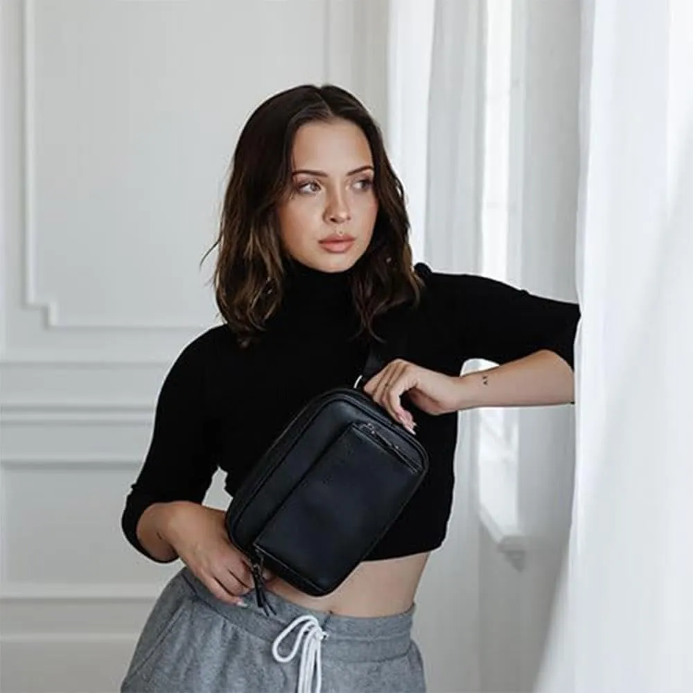 AYLA & CO Women's Fanny Pack Adjustable Belt Bag with Crossbody Style, Magnetic Pocket, Key Leash, and Charging Pocket, Regular Strap 32-46 Inch, Black