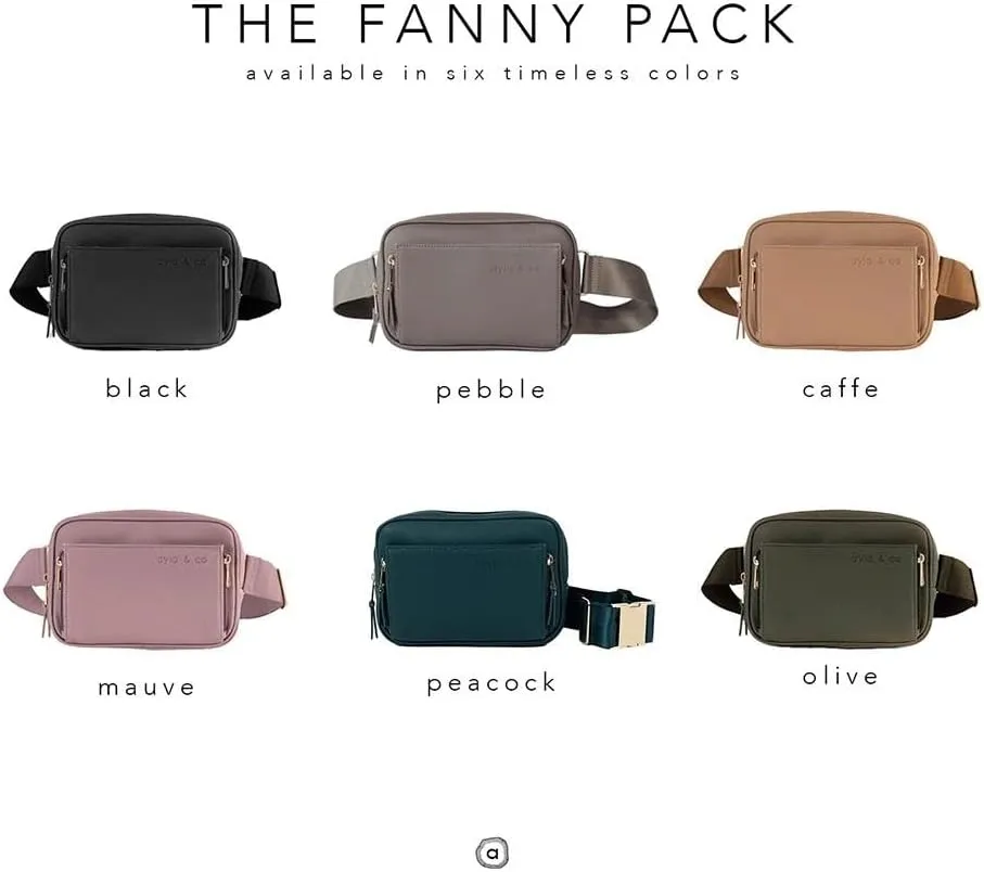AYLA & CO Women's Fanny Pack Adjustable Belt Bag with Crossbody Style, Magnetic Pocket, Key Leash, and Charging Pocket, Regular Strap 32-46 Inch, Black