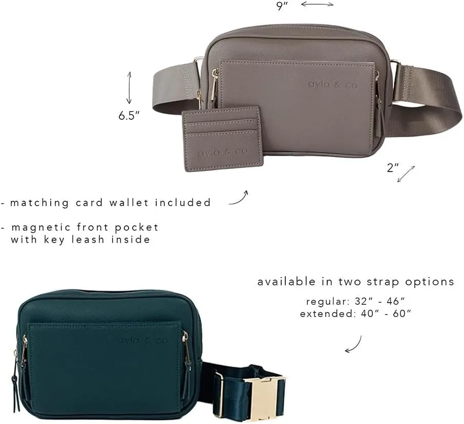 AYLA & CO Women's Fanny Pack Adjustable Belt Bag with Crossbody Style, Magnetic Pocket, Key Leash, and Charging Pocket, Regular Strap 32-46 Inch, Black