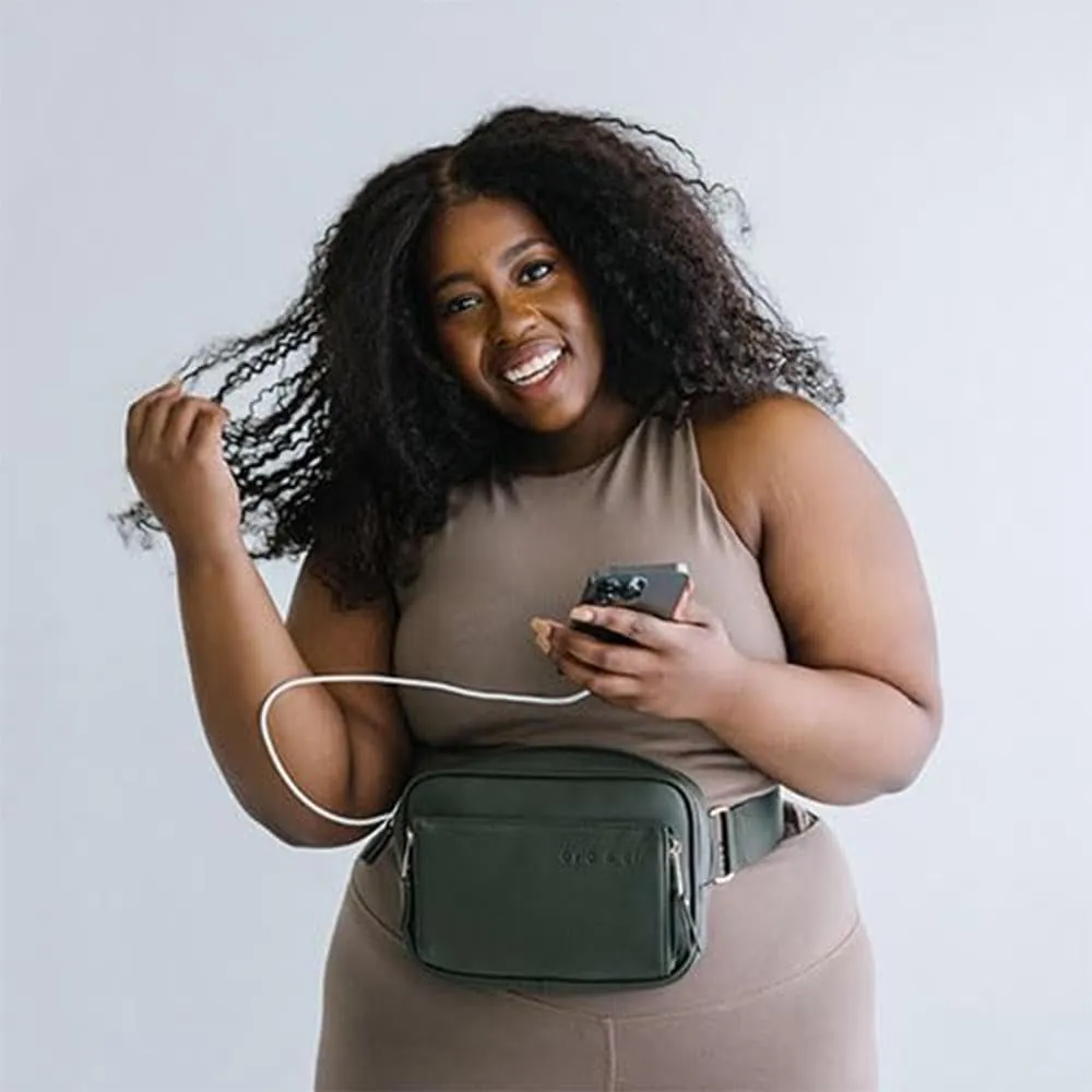 AYLA & CO Women's Fanny Pack Adjustable Belt Bag with Crossbody Style, Magnetic Pocket, Key Leash, and Charging Pocket, Regular Strap 32-46 Inch, Black
