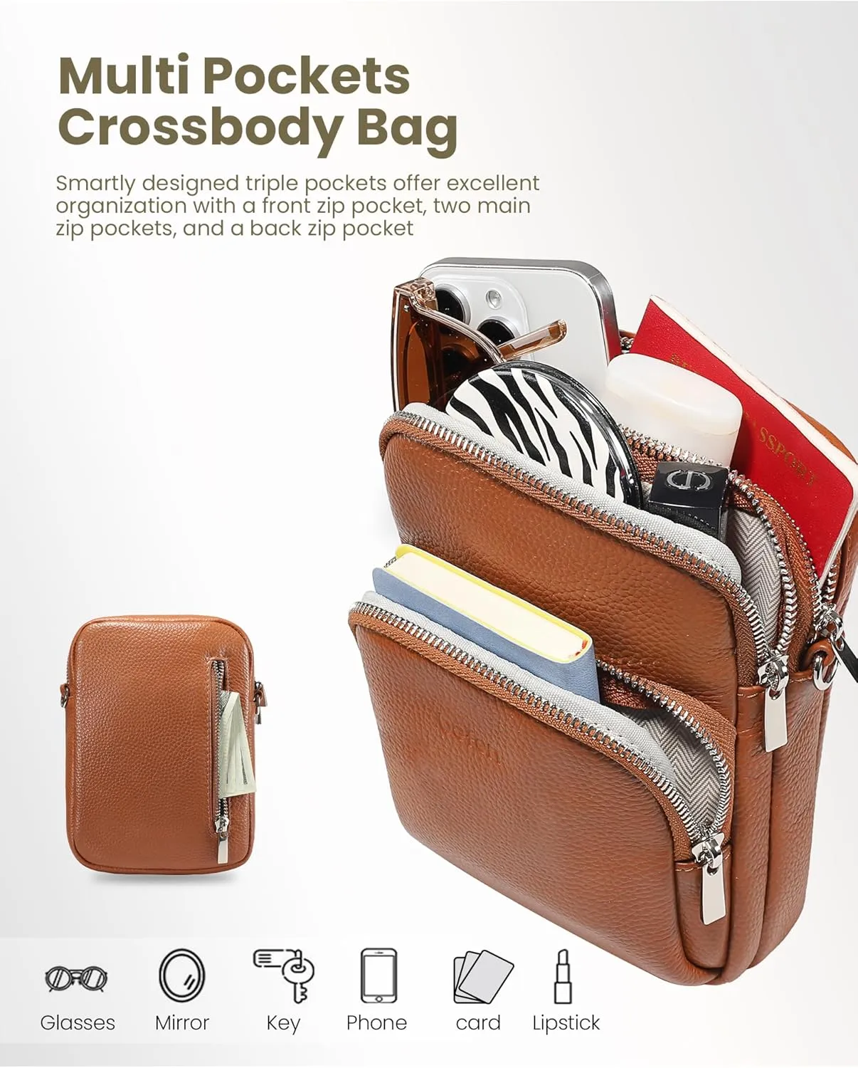 befen Small Genuine Leather Crossbody Bag for Women Trendy Crossbody Purses with RFID Blocking Card Slots