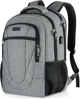 BIKROD 45L Extra Large Travel Laptop Backpack for Men and Women, Carry on Back Pack with USB Charging Port Fit 18.4 IN Laptop, Grey, Gift