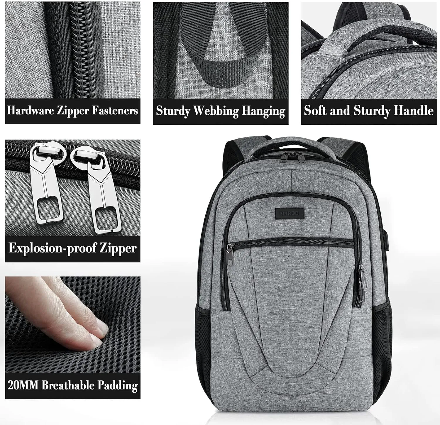 BIKROD 45L Extra Large Travel Laptop Backpack for Men and Women, Carry on Back Pack with USB Charging Port Fit 18.4 IN Laptop, Grey, Gift