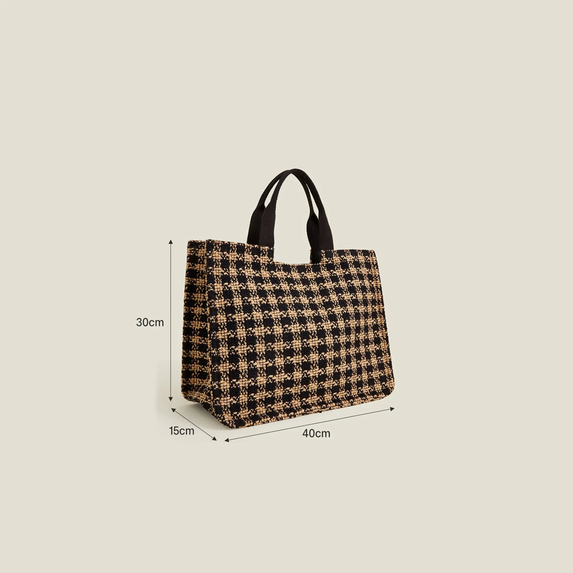 Black And White Large Woven Houndstooth Print Handbag