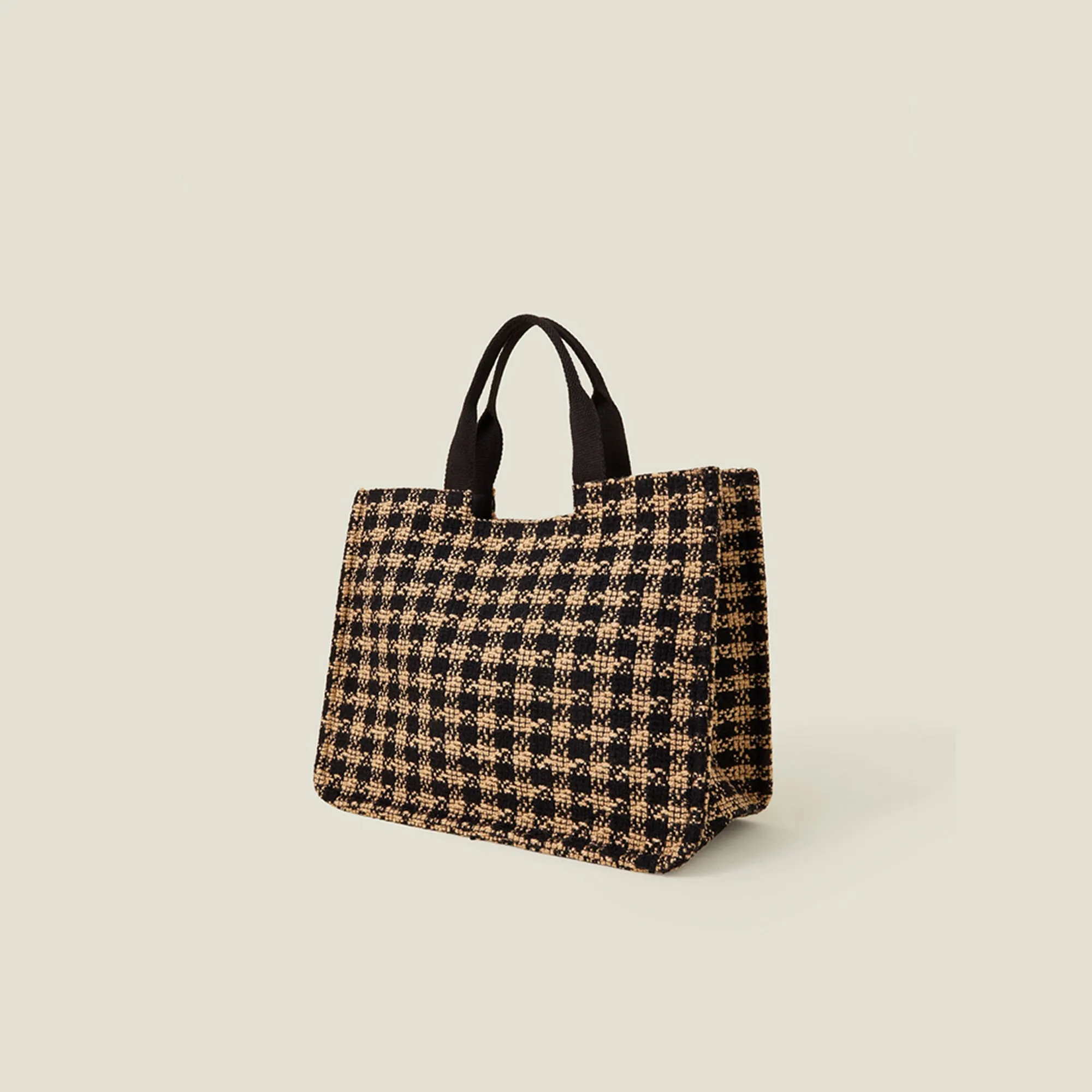 Black And White Large Woven Houndstooth Print Handbag