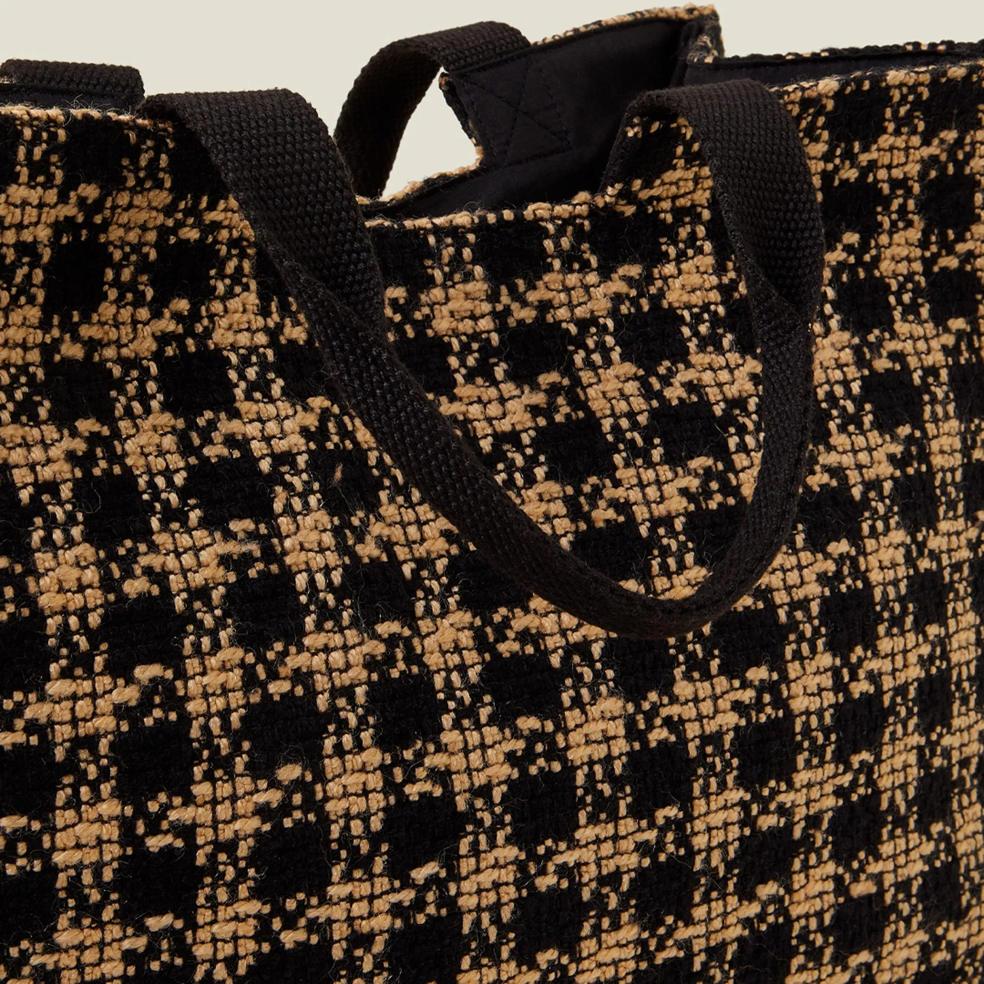 Black And White Large Woven Houndstooth Print Handbag