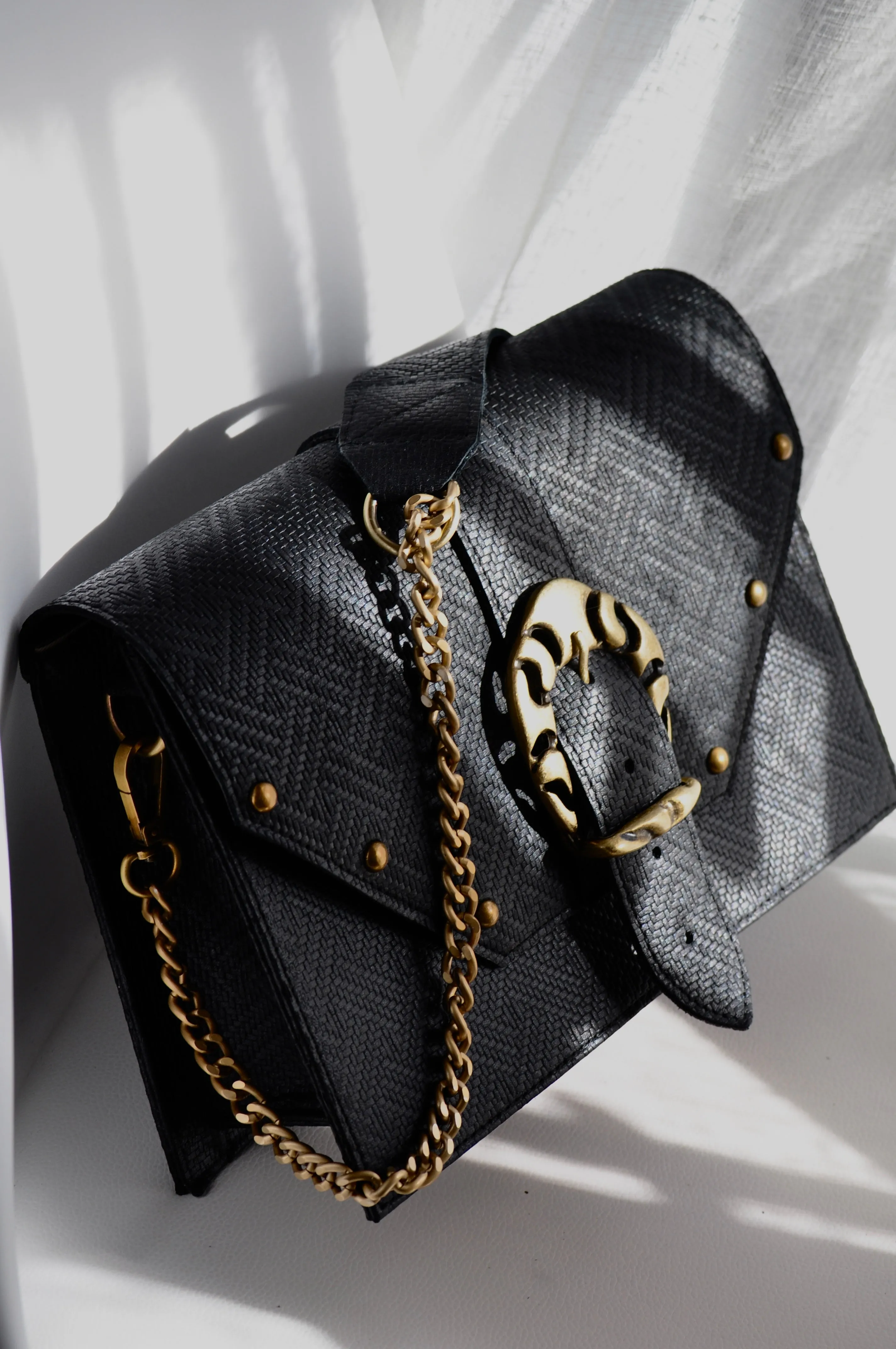 Briana Leather Shoulder Bag - Black Textured Leather