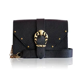 Briana Leather Shoulder Bag - Black Textured Leather