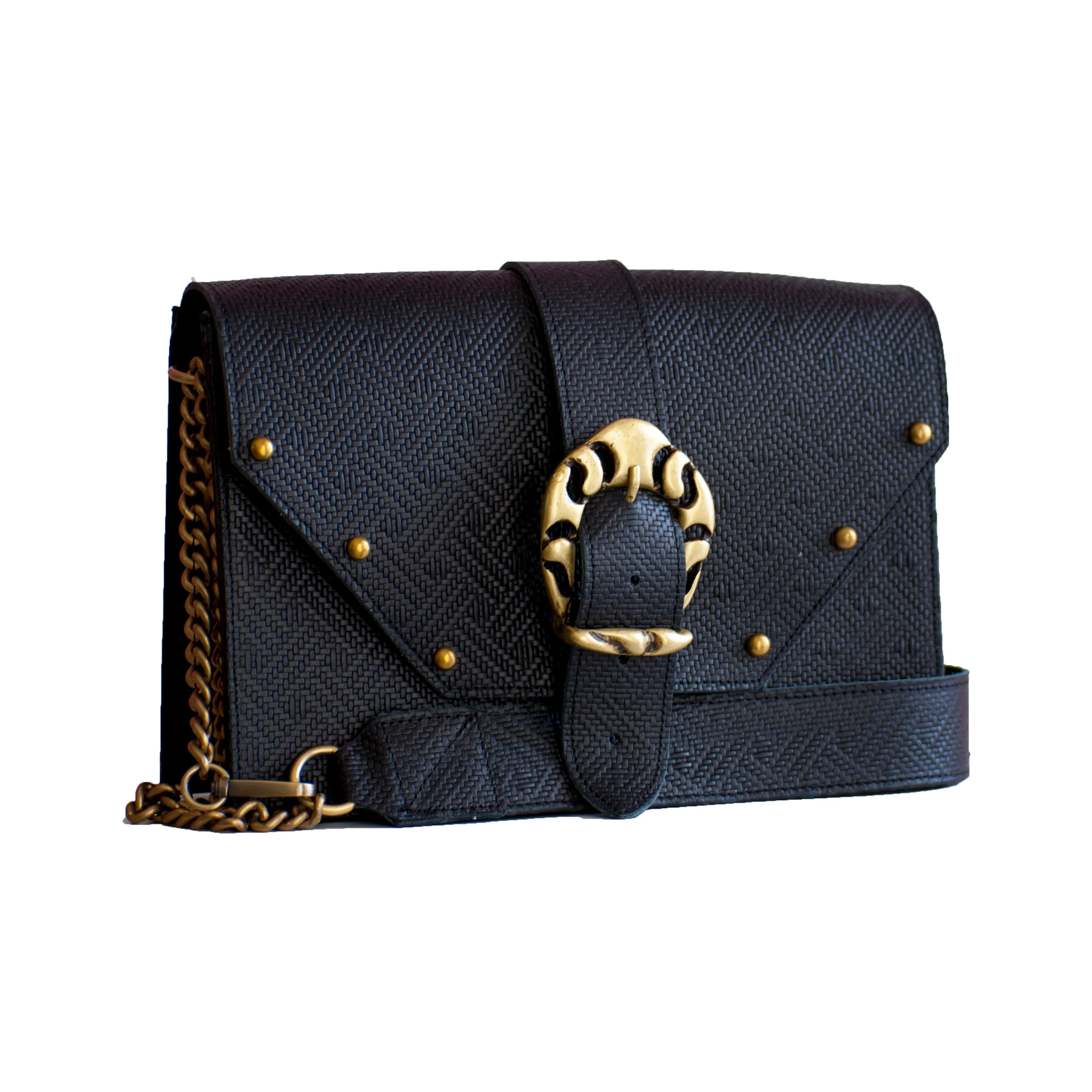 Briana Leather Shoulder Bag - Black Textured Leather
