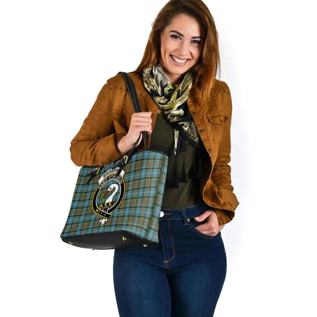 Brisbane Tartan Leather Tote Bag with Family Crest