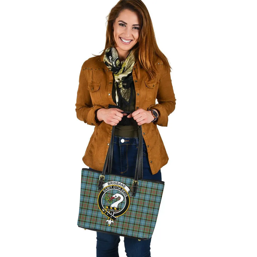 Brisbane Tartan Leather Tote Bag with Family Crest