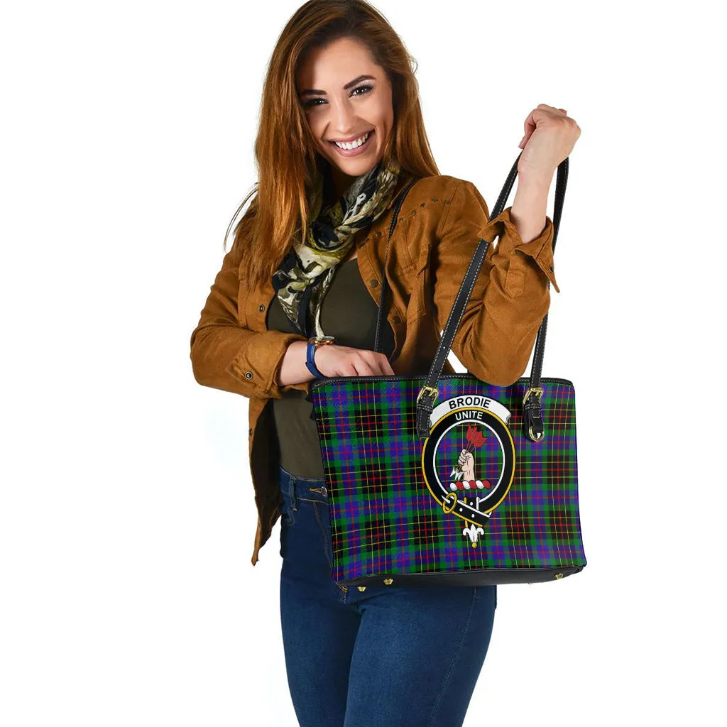 Brodie Hunting Modern Tartan Leather Tote Bag with Family Crest
