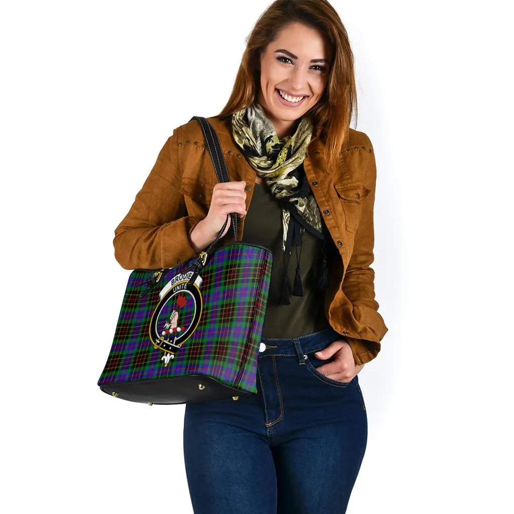 Brodie Hunting Modern Tartan Leather Tote Bag with Family Crest