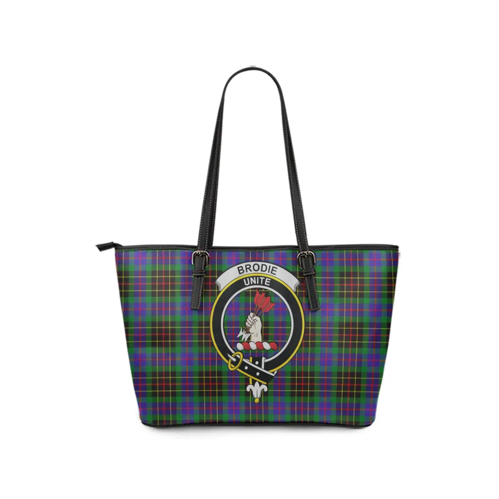 Brodie Hunting Modern Tartan Leather Tote Bag with Family Crest