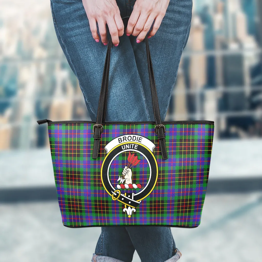 Brodie Hunting Modern Tartan Leather Tote Bag with Family Crest