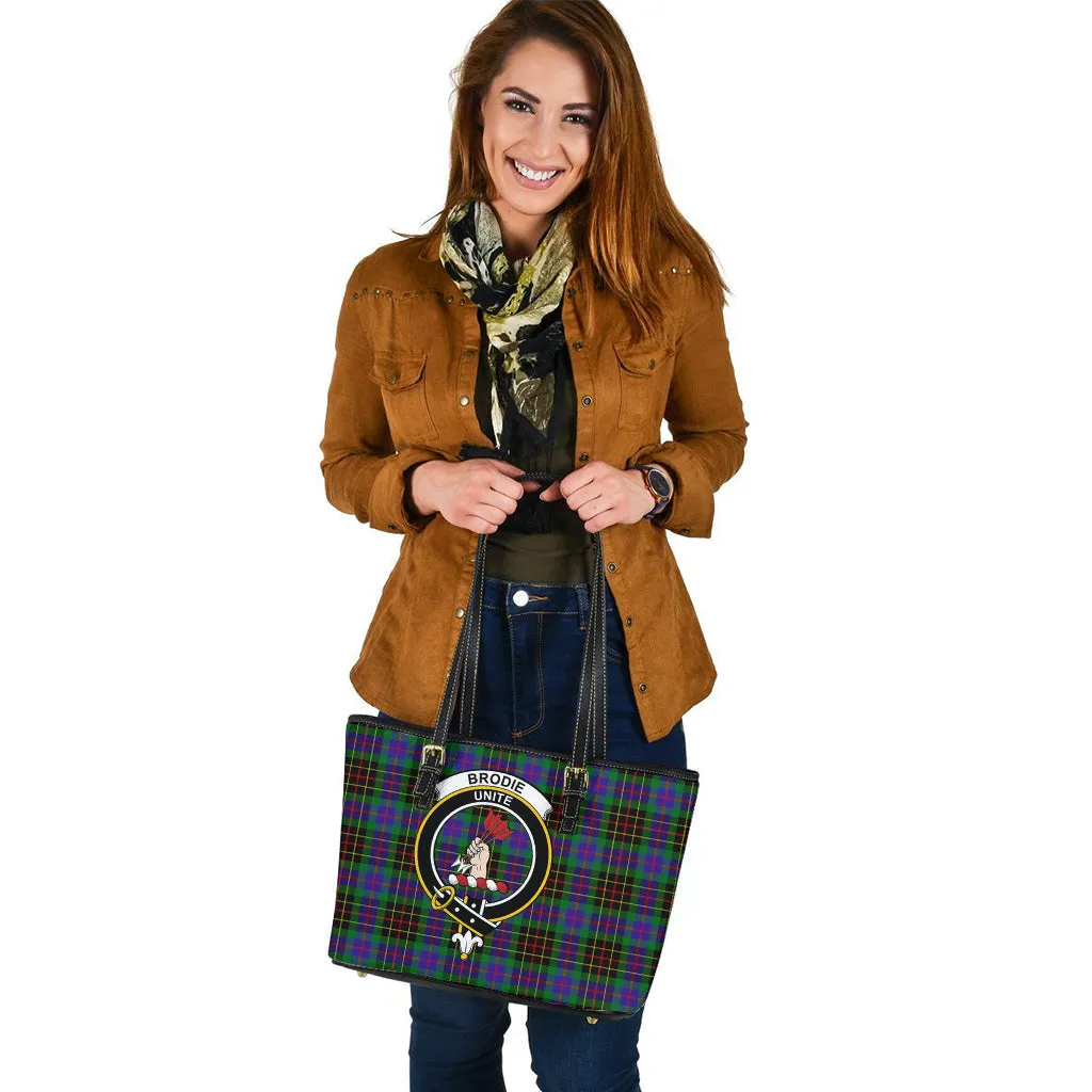 Brodie Hunting Modern Tartan Leather Tote Bag with Family Crest
