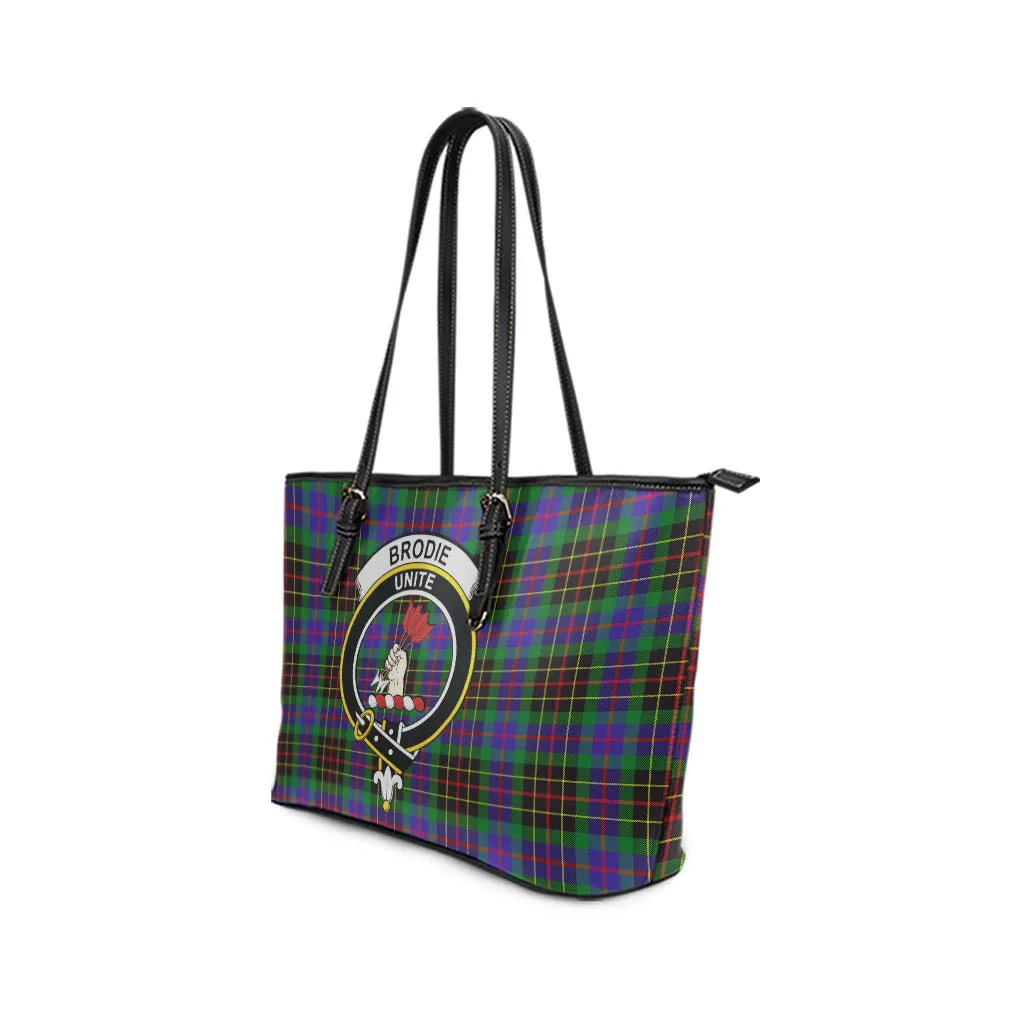 Brodie Hunting Modern Tartan Leather Tote Bag with Family Crest