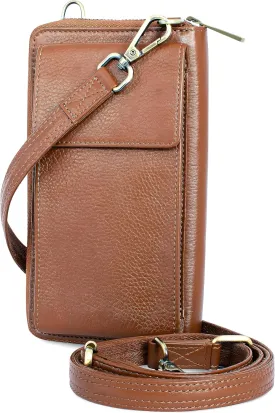 BULL GUARD Crossbody Leather Wallet Phone Purse, Anti Theft and RFID Blocking, Small Elegant Design for Travel