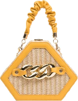 Chain Woven Crossbody Bag Versatile Box Handbag PU Top Handle Chain Strap Mini Satchel Women 2024 Trendy Shoulder