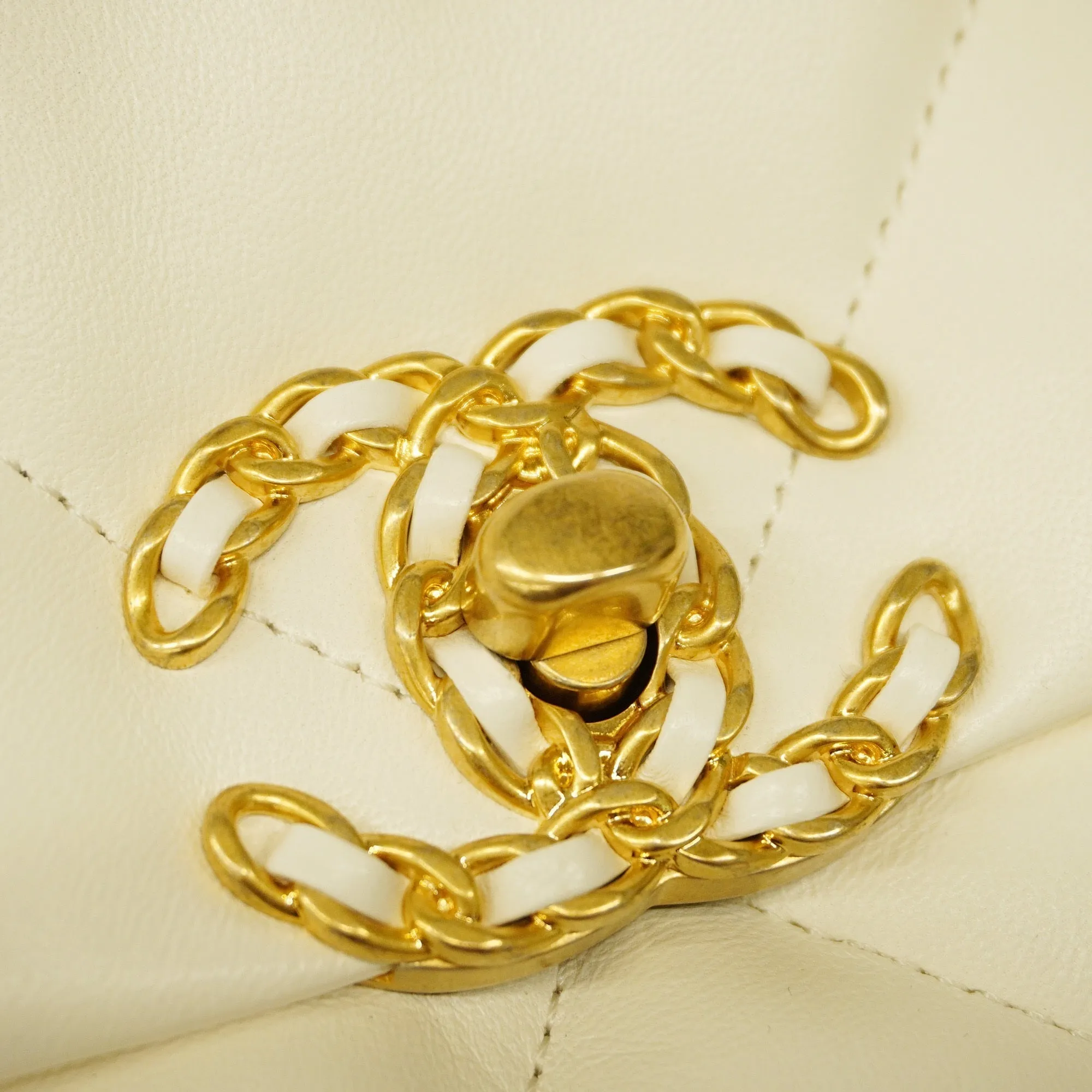 CHANEL  1.9 Chain Shoulder Women's Leather Shoulder Bag White