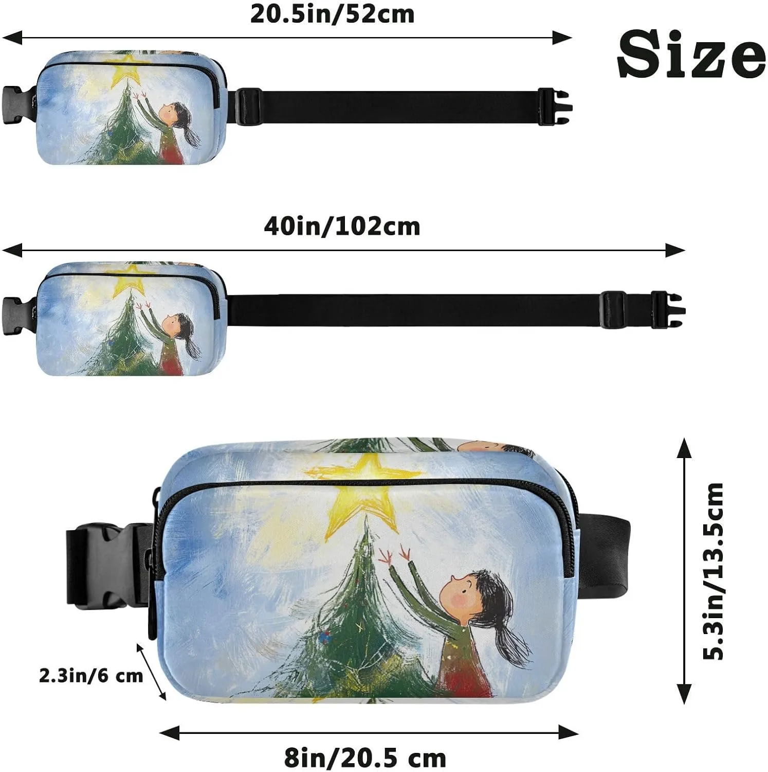 Christmas Tree Star Girl Stylish Fanny Waist Pack for Women Men Teens Multipurpose Crossbody Passport Bag with Adjustable Strap for Travel Running Hiking