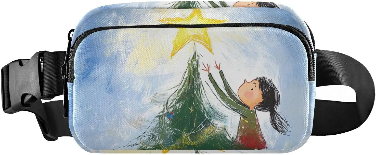 Christmas Tree Star Girl Stylish Fanny Waist Pack for Women Men Teens Multipurpose Crossbody Passport Bag with Adjustable Strap for Travel Running Hiking