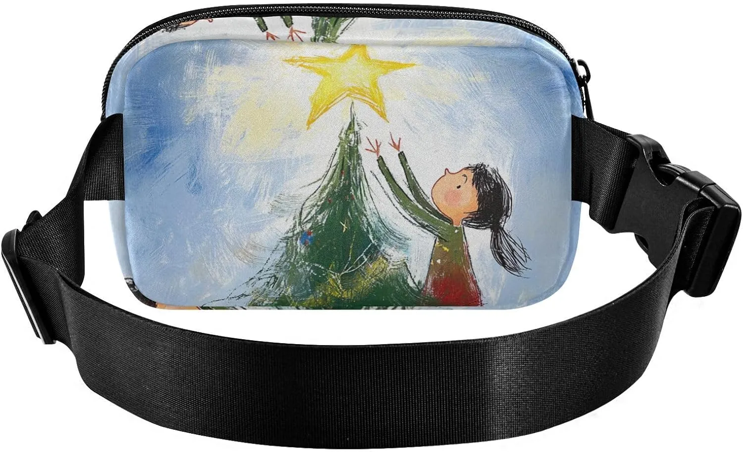 Christmas Tree Star Girl Stylish Fanny Waist Pack for Women Men Teens Multipurpose Crossbody Passport Bag with Adjustable Strap for Travel Running Hiking