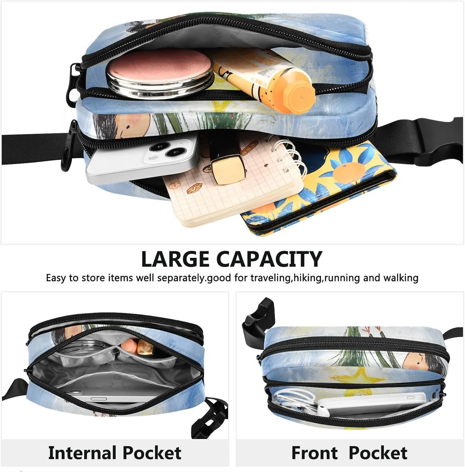 Christmas Tree Star Girl Stylish Fanny Waist Pack for Women Men Teens Multipurpose Crossbody Passport Bag with Adjustable Strap for Travel Running Hiking