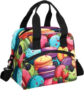 Colorful Macaron Pattern Lunch Bag Women Lunch Box for Women Adult Men Reusable Cute Lunch Box Tote Cooler Bags Insulated Portable Lunch Containers for Work, Office, Travel, Picnic