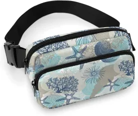 Cute Starfish Fanny Pack Belt Bag with Adjustable Strap Sea Shells And Corals Waist Packs Small Pouch Crossbody Bags for Hiking Running Cycling Traveling