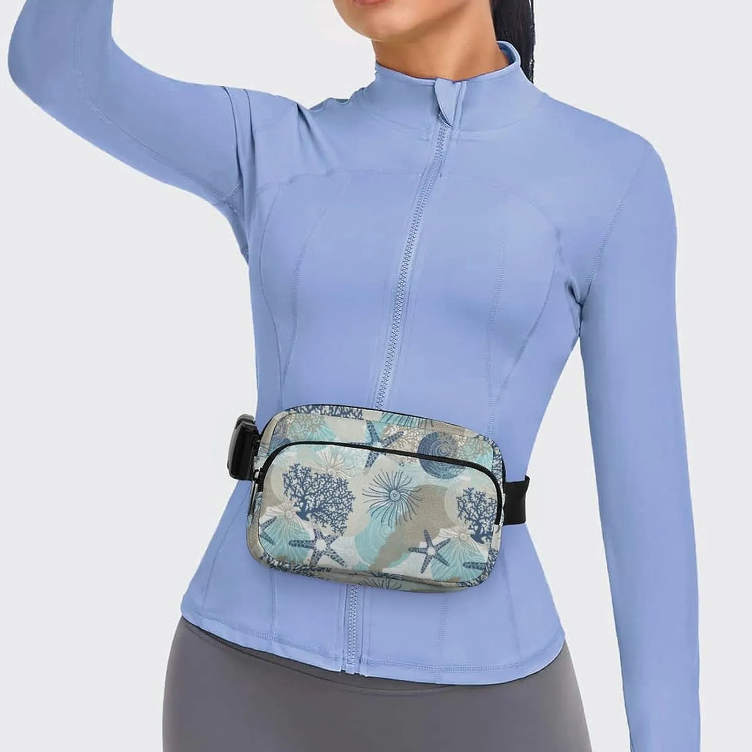 Cute Starfish Fanny Pack Belt Bag with Adjustable Strap Sea Shells And Corals Waist Packs Small Pouch Crossbody Bags for Hiking Running Cycling Traveling