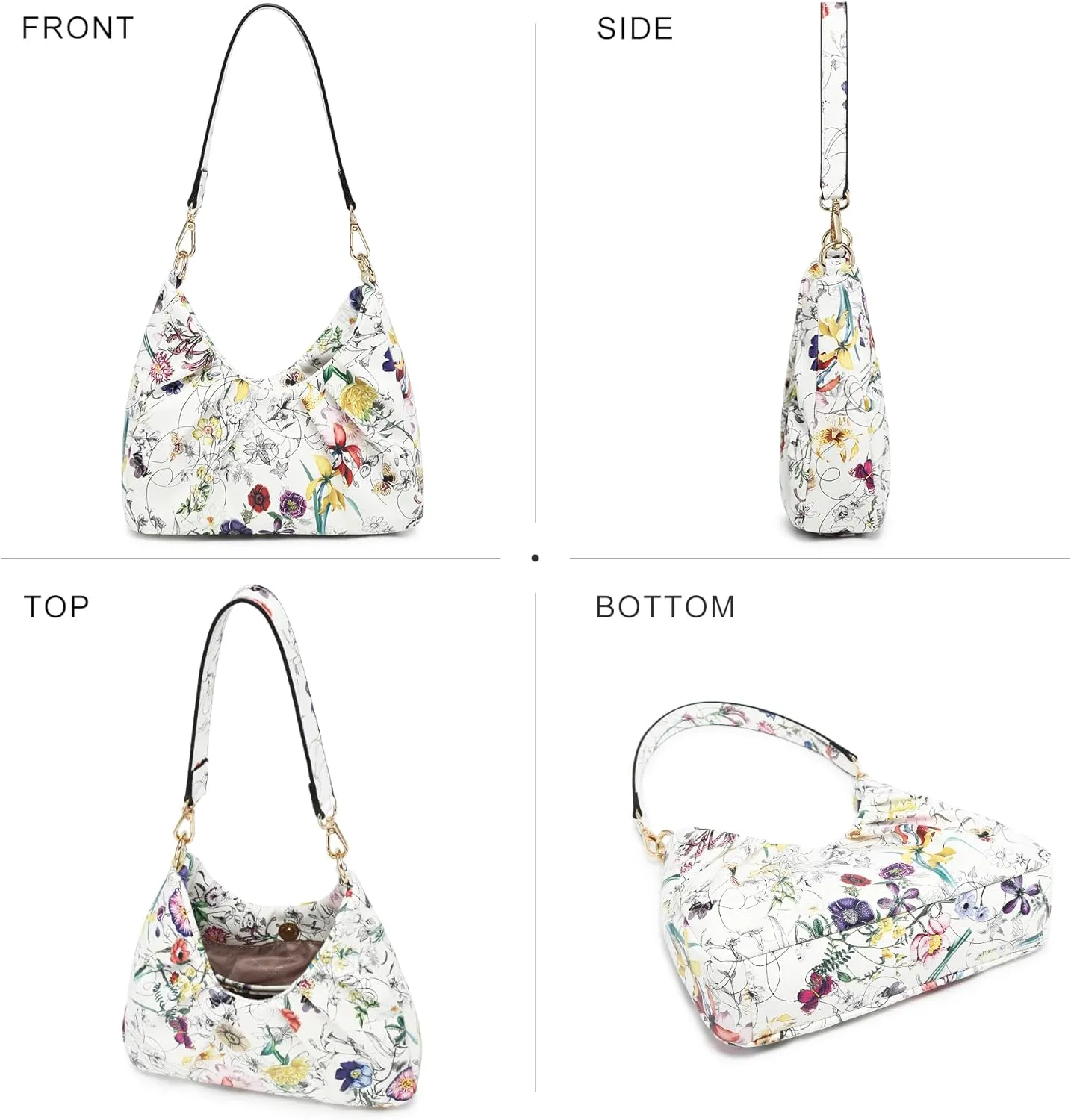 Dasein Ruched Hobo Handbag for Women Retro Shoulder Purse Crossbody Bag with 2 Removable Straps