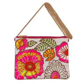 Fashion City - Seed Beaded Floral Clutch with Chain