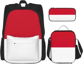 Flag of Monaco Backpack 3-Piece Casual Backpack Set (Backpack   Waist Bag   Small Pouch), Unisex Daypack