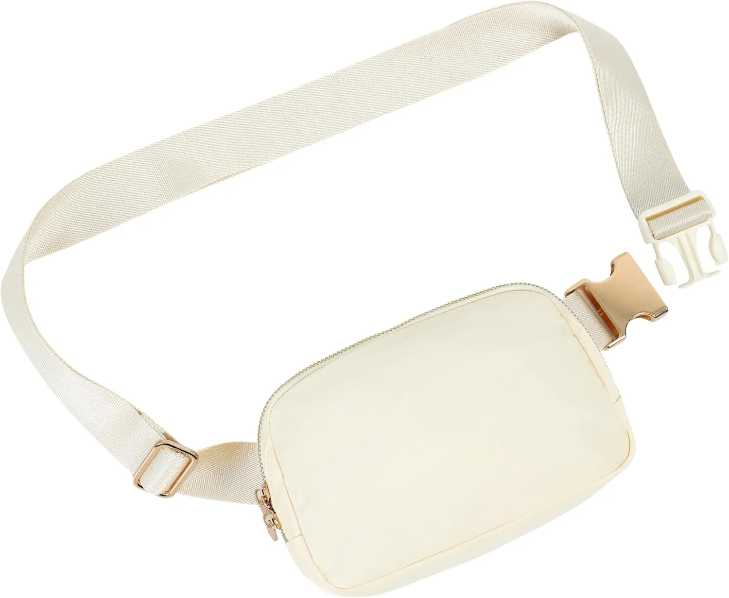 FORZAROCKET Boutique Belt Bag w/Long Strap 70"  Chic Crossbody Bag w/Extended Strap  Elegant Women Fanny Pack  Gold Two-Way Zipper  Travel & Plus Size Friendly, White Cream w/Gold Hardware