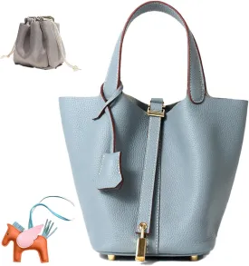 Genuine Leather Women's Bucket Bag Fashionable Lock Closure, Elegant Portable Shoulder Bag for Daily Use fashion Female Bag