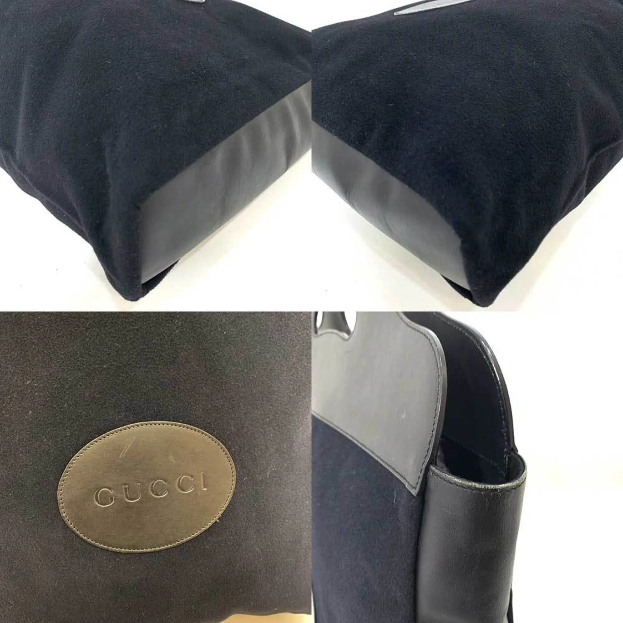 GUCCI Bag Handbag Black Tote Patch Men's Women's Felt Fleece Suede x Leather 002/8000