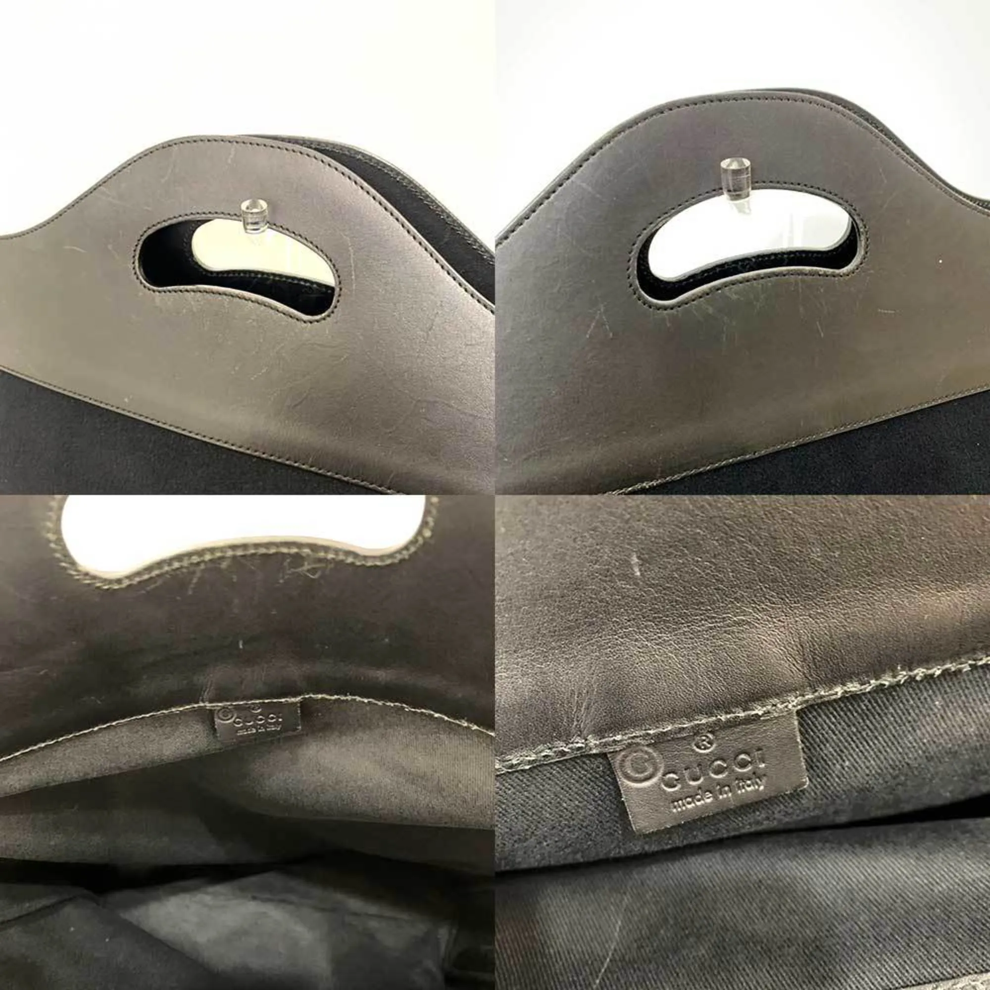 GUCCI Bag Handbag Black Tote Patch Men's Women's Felt Fleece Suede x Leather 002/8000