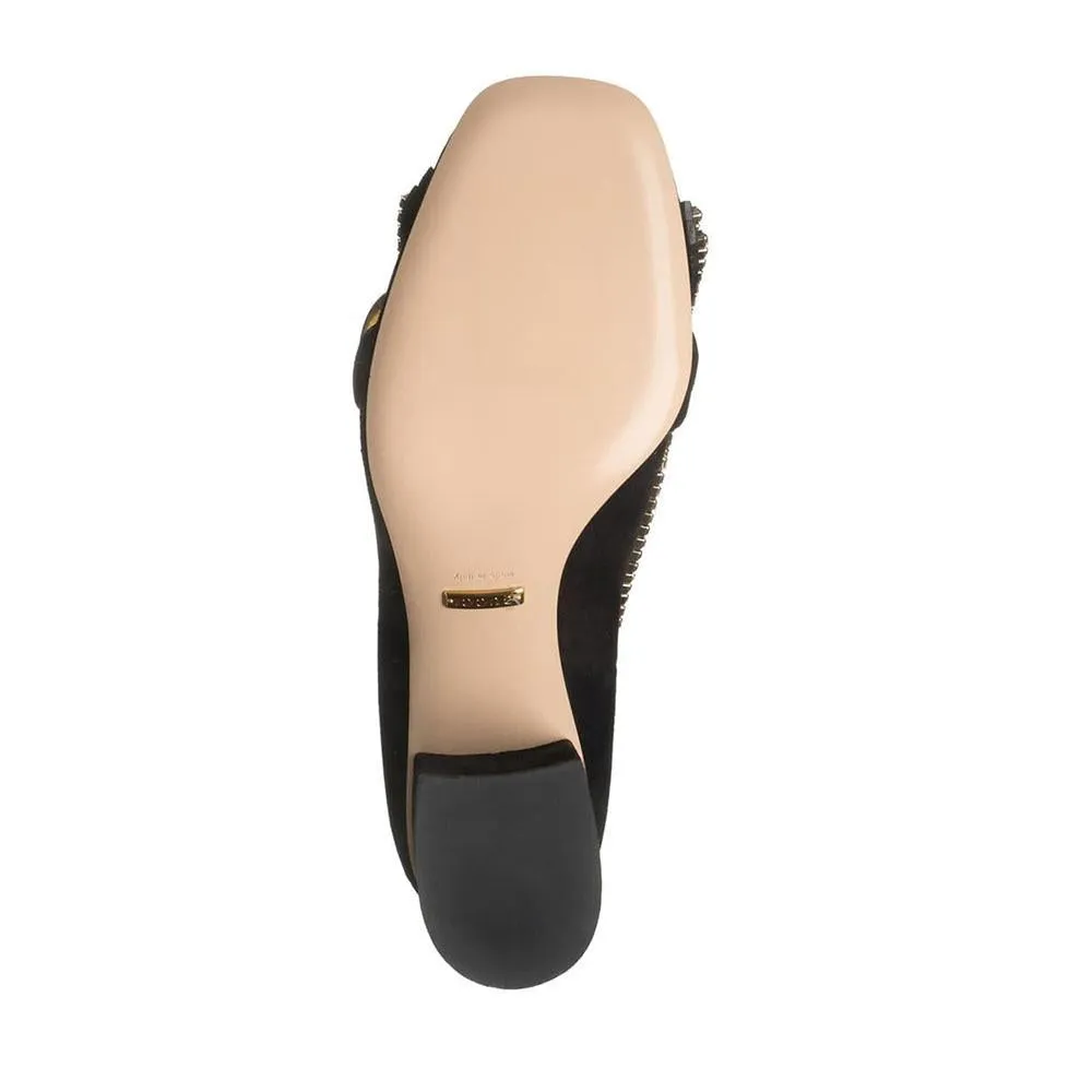 Gucci Embellished 501444 Women's Black Suede Leather Block Heel Pumps (GGW2900)