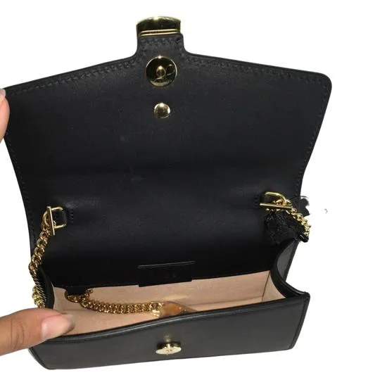 Gucci Women's Black Leather Calfskin Super Mini Sylvie Chain Shoulder Bag Sz 6.5"L x 1.5"W x 4"H