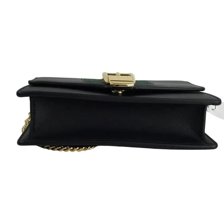 Gucci Women's Black Leather Calfskin Super Mini Sylvie Chain Shoulder Bag Sz 6.5"L x 1.5"W x 4"H