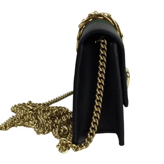 Gucci Women's Black Leather Calfskin Super Mini Sylvie Chain Shoulder Bag Sz 6.5"L x 1.5"W x 4"H